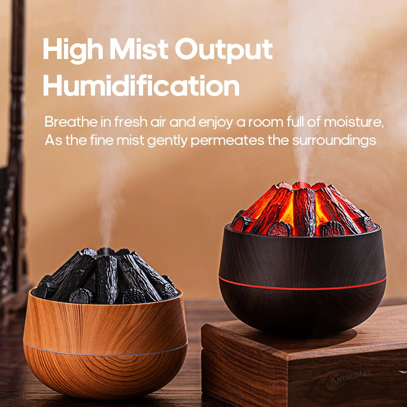 Classic Woodgrain Desktop Air Humidifier Realistic Campfire Water Mist Diffuser Sprayer Colorful Night Light Creative Fireplace