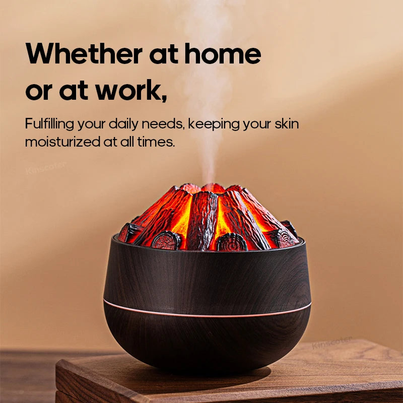 Classic Woodgrain Desktop Air Humidifier Realistic Campfire Water Mist Diffuser Sprayer Colorful Night Light Creative Fireplace