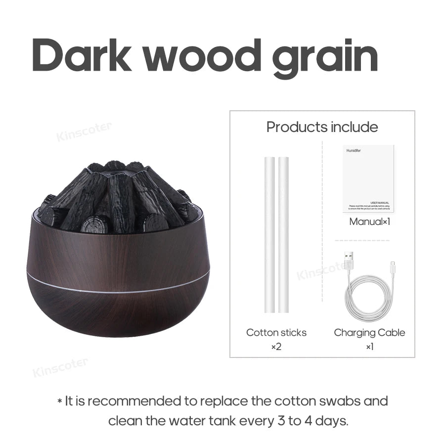 Classic Woodgrain Desktop Air Humidifier Realistic Campfire Water Mist Diffuser Sprayer Colorful Night Light Creative Fireplace