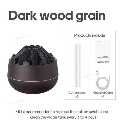 Classic Woodgrain Desktop Air Humidifier Realistic Campfire Water Mist Diffuser Sprayer Colorful Night Light Creative Fireplace