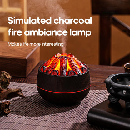 Classic Woodgrain Desktop Air Humidifier Realistic Campfire Water Mist Diffuser Sprayer Colorful Night Light Creative Fireplace