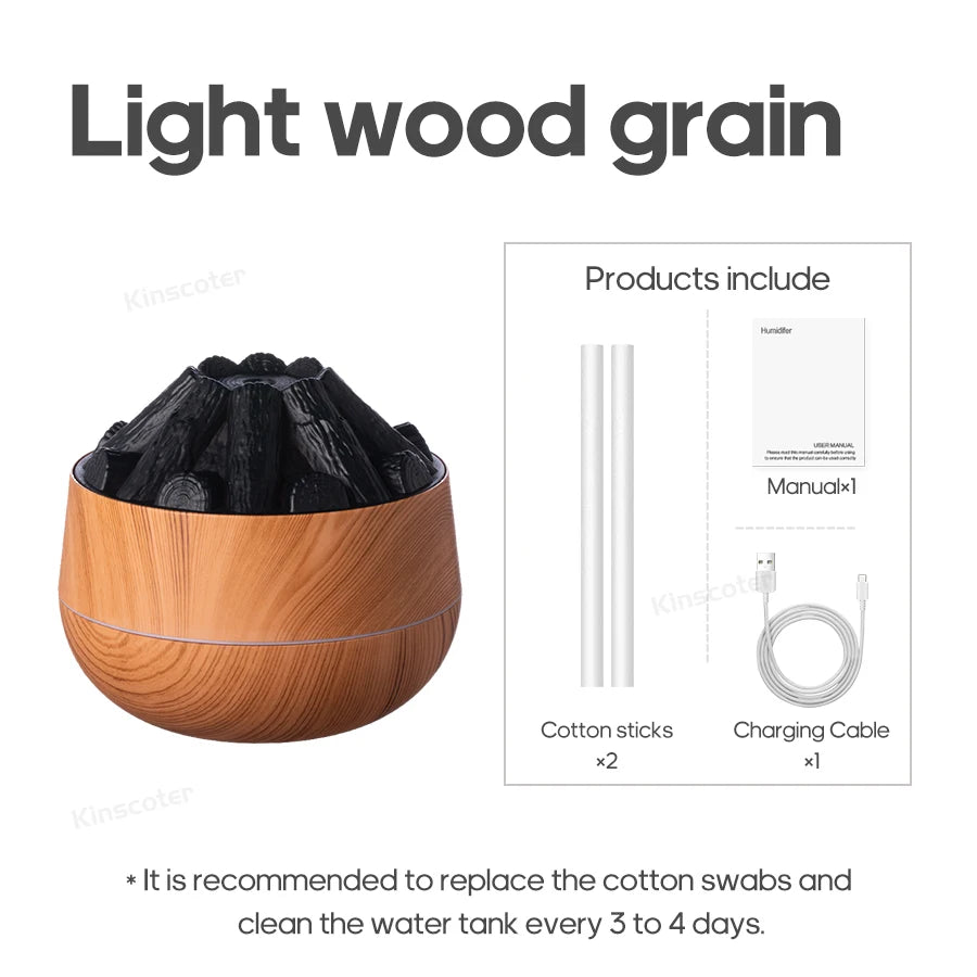Classic Woodgrain Desktop Air Humidifier Realistic Campfire Water Mist Diffuser Sprayer Colorful Night Light Creative Fireplace