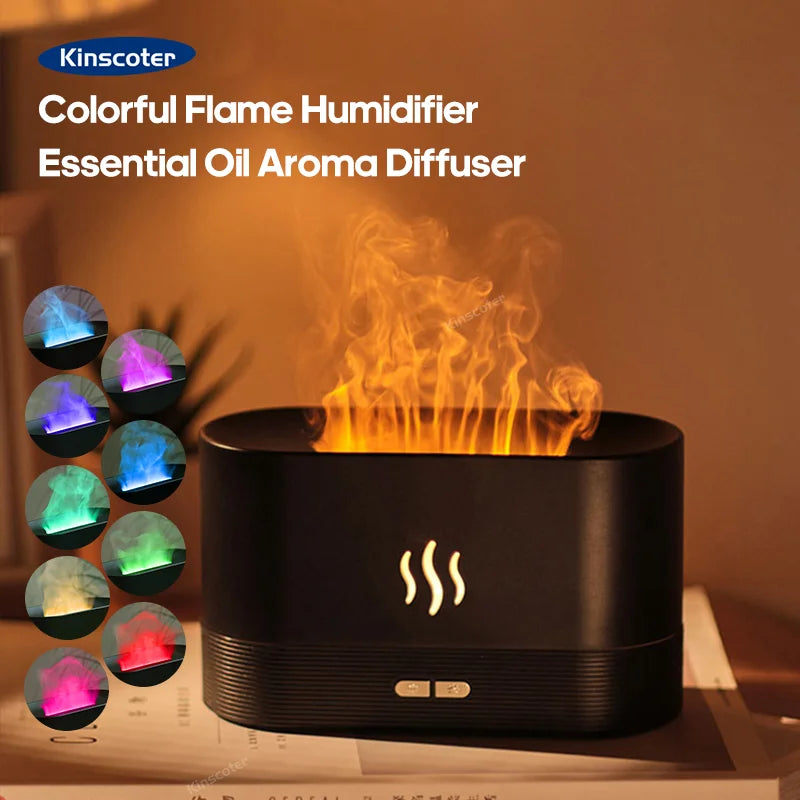 Kinscoter Aroma Diffuser Air Humidifier Ultrasonic Cool Mist Maker Fogger Led Essential Oil Flame Lamp Difusor