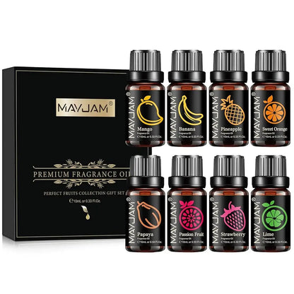 MAYJAM 8pcs/set Fruit Fragrance Oils Strawberry Mango Banana Sweet Orange Papaya Lime Pineapple Passion Fruit Aroma Oil
